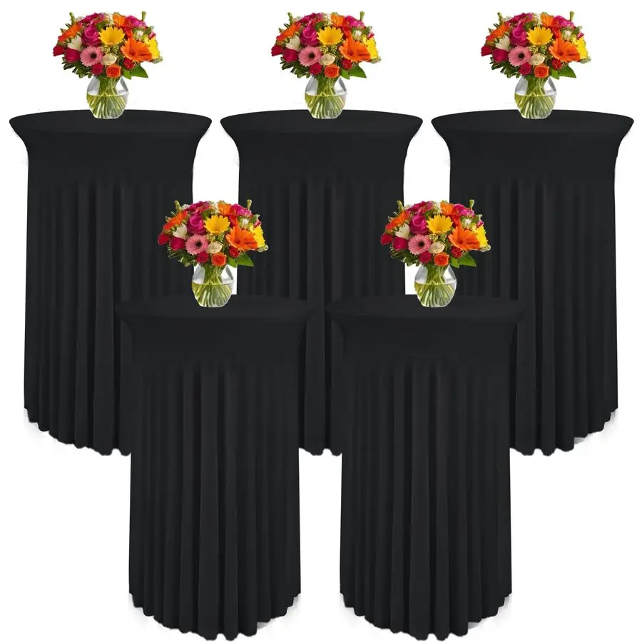 

5 Pack Round Spandex Cocktail Tablecloths with Skirt Stretch Table Covers for High Top Bar, Wedding, Party, Banquet Black, 32 x