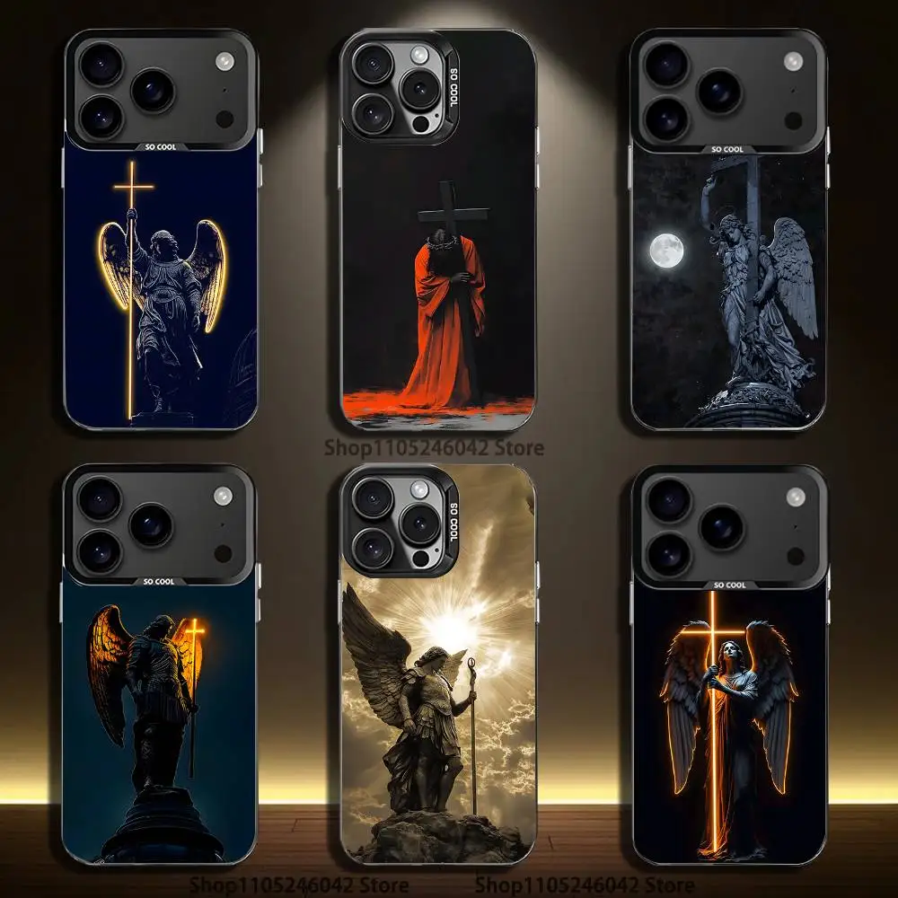 

Archangel Michael Cross For iPhone 17,16,15,14,13,12,11,Mini,Pro,E,SE4,XS,MAX Black Shockproof Candy Matte Cover