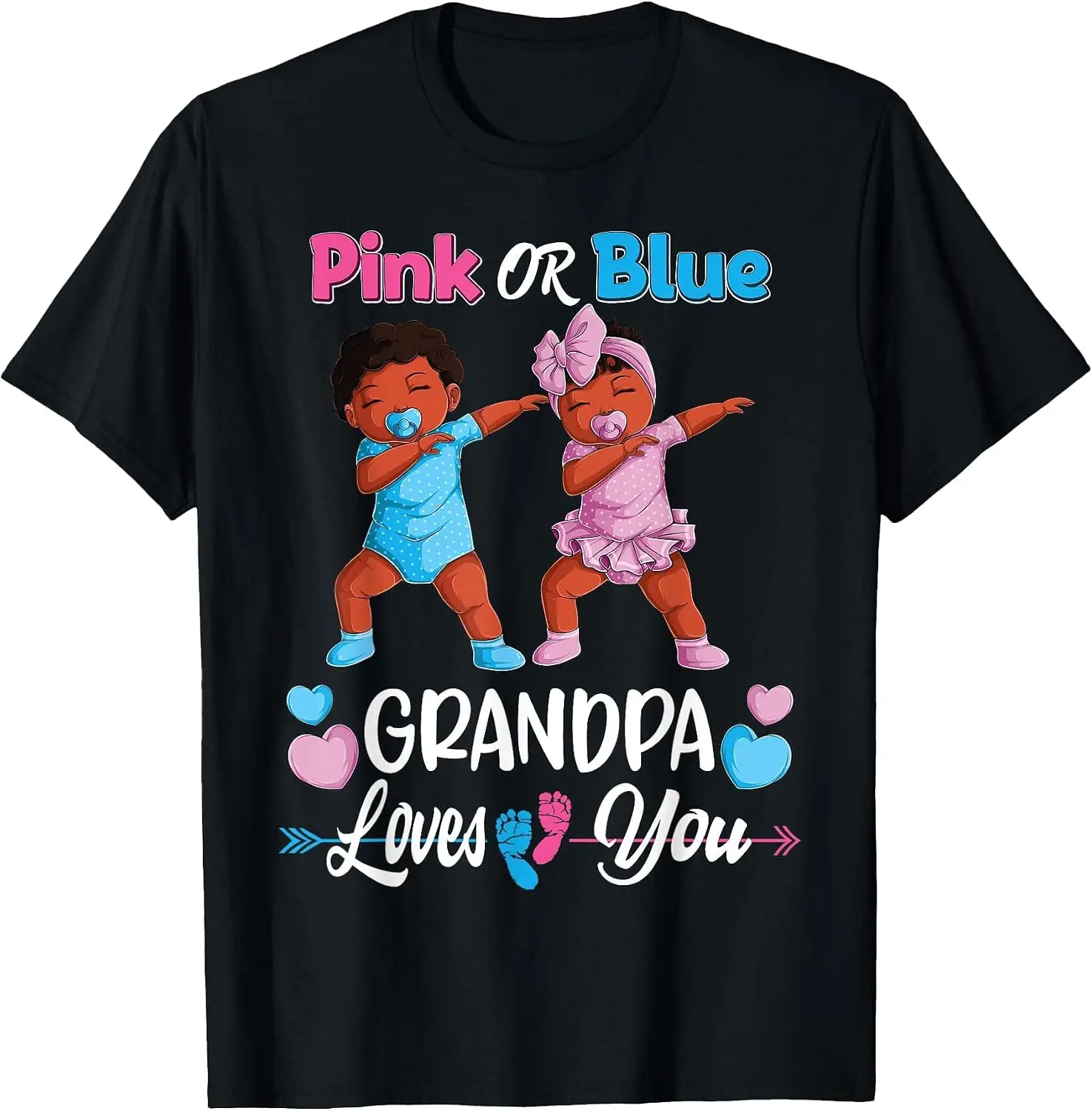 Pink Or Blue Grandpa Loves You Black Baby Gender Reveal Men T-Shirt Halloween Loose-Fit Pure Cotton Short-Sleeve Top – Stylish, Breathable, Plus-Size – Christmas Gift