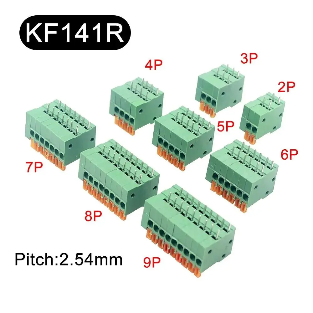 2.54mm Pitch Push-in Spring Screwless Terminal Block KF141R 2/3/4/5/6/7/8/9/10P PCB Connector Spliceable Straight/Bent Foot