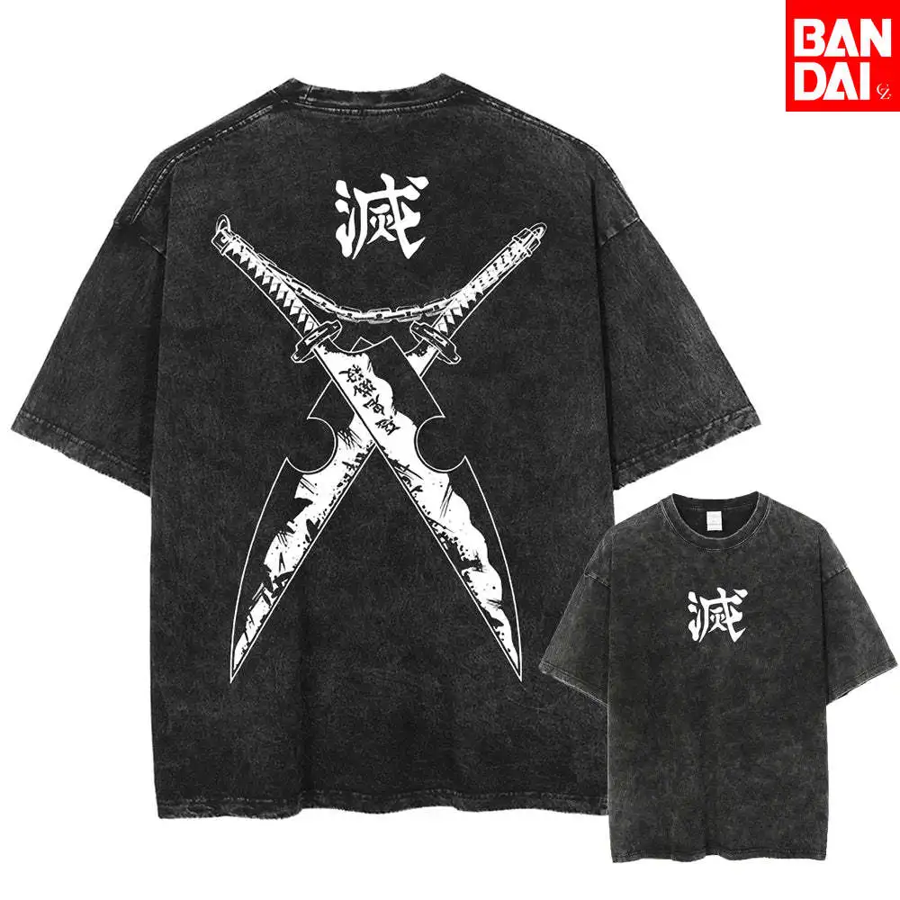 Demon Slayer Kimetsu No Yaiba T-Shirt Herren 2026 Sommer Vintage Acid Wash Übergroßes T-Shirt Samurai Streetwear Harajuku Y2k