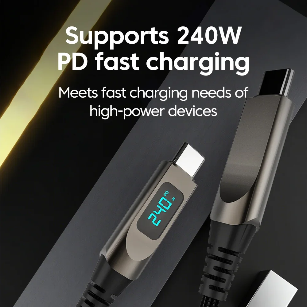 LED Display USB C to Type C Cable 240W Braided Fast Charging Cord for iPhone 17 16 Samsung Galaxy S24 S23 Xiaomi Laptop