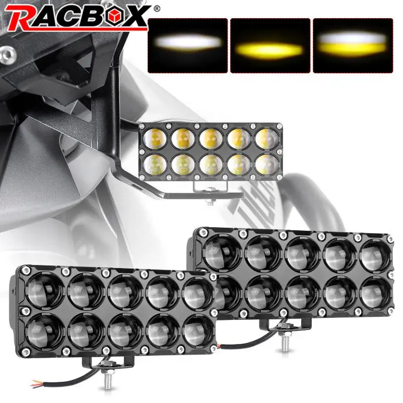 40W 10led Motorcycle Spotlight Dual Row Work Light Bar White Yellow Fog Light Driving Beam For Car Truck ATV SUV Dirt Bike Motor