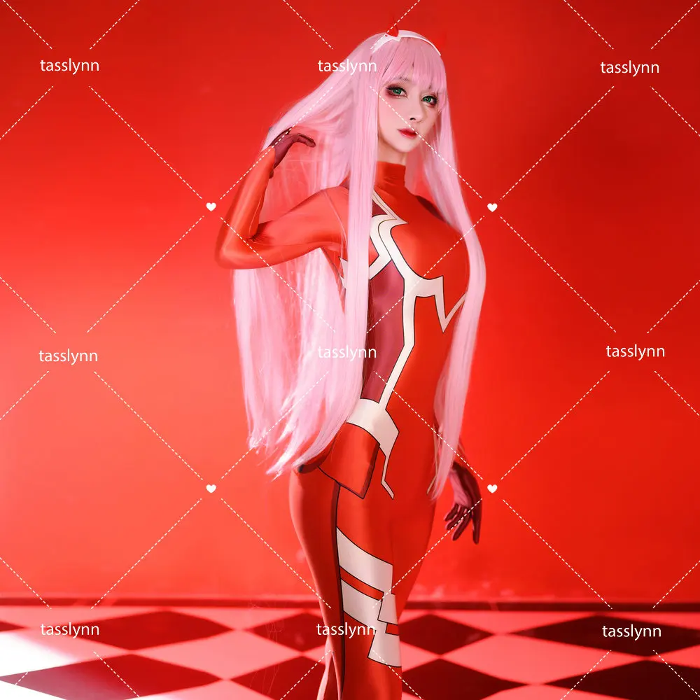 

Anime DARLING In The FRANXX ZERO TWO Cosplay Costume Jumpsuits Rompers Spandex 02 Zentai Halloween Costume for Women