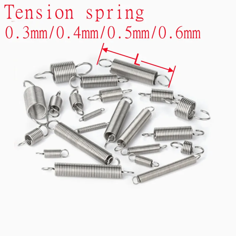 10pcs wire dia 0.3mm 0.4mm 0.5mm tension spring stainless steel extension spring with hook length 10mm to 60mm