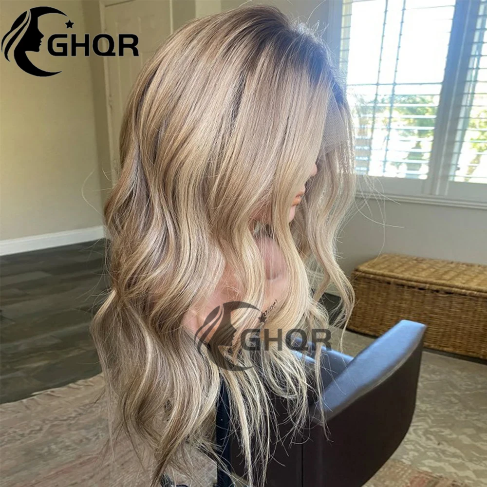 Highlights Brown Blonde Human Hair Wig 100% Human Hair Wig Natural Wave Full Lace Frontal Wigs for Women Glueless Preplucked