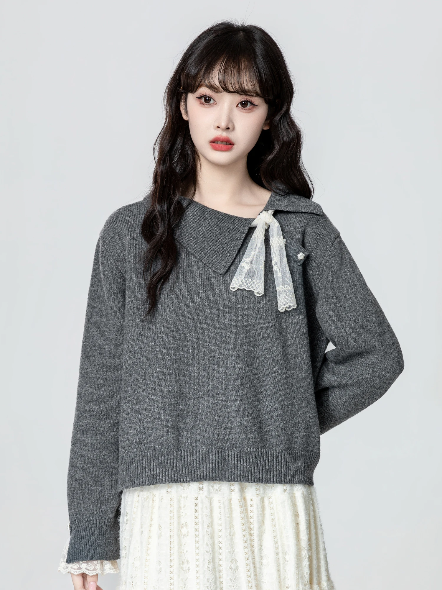 

Ele кружевной вязаный свитер большого размера для женщин, осень-зима, новая теплая длинная футболка Sve, цельный