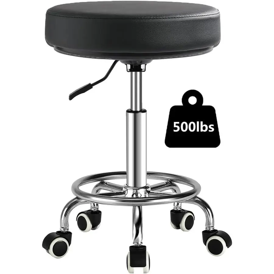 

Rolling Stool with Wheels Heavy Duty 500lb Round Rolling Stool with Footrest, Patent Leather Drafting Stool Chair with Wheels Wo