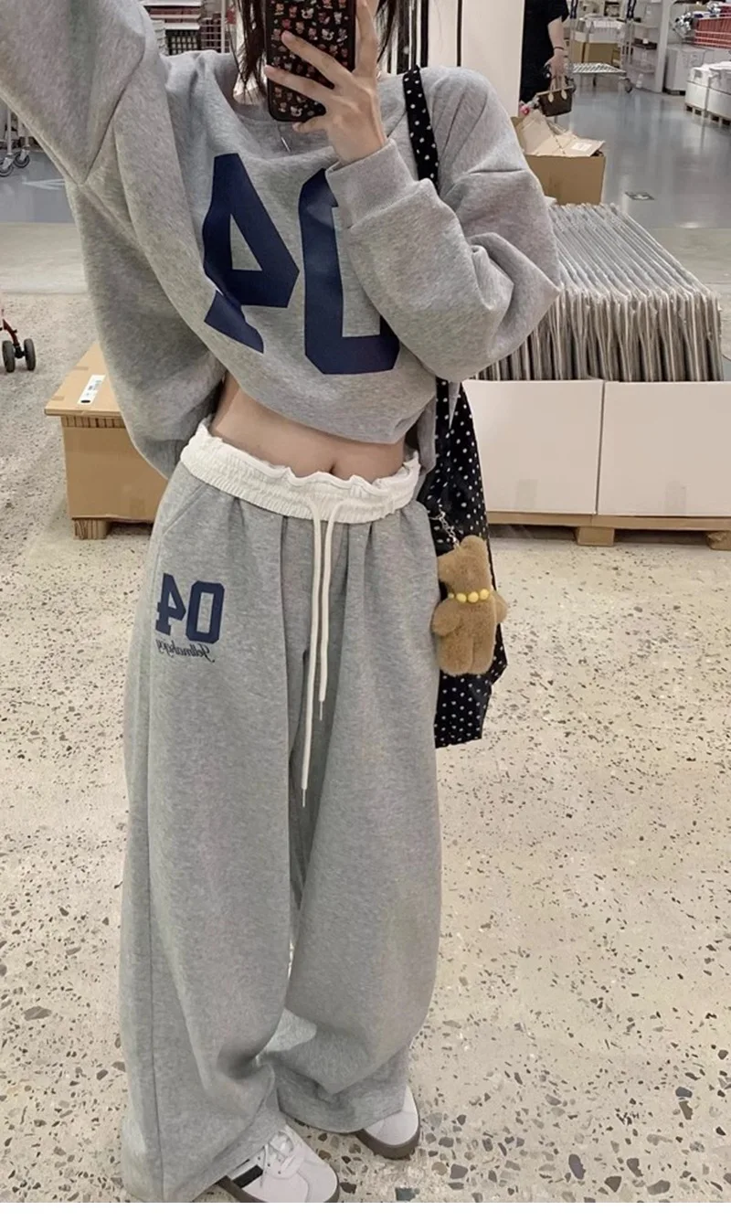 Letter Fashion Color Retro Sports Pants for Women in Spring Summer High Waisted and Drooping Casual Pants Loose Pants Versatile
