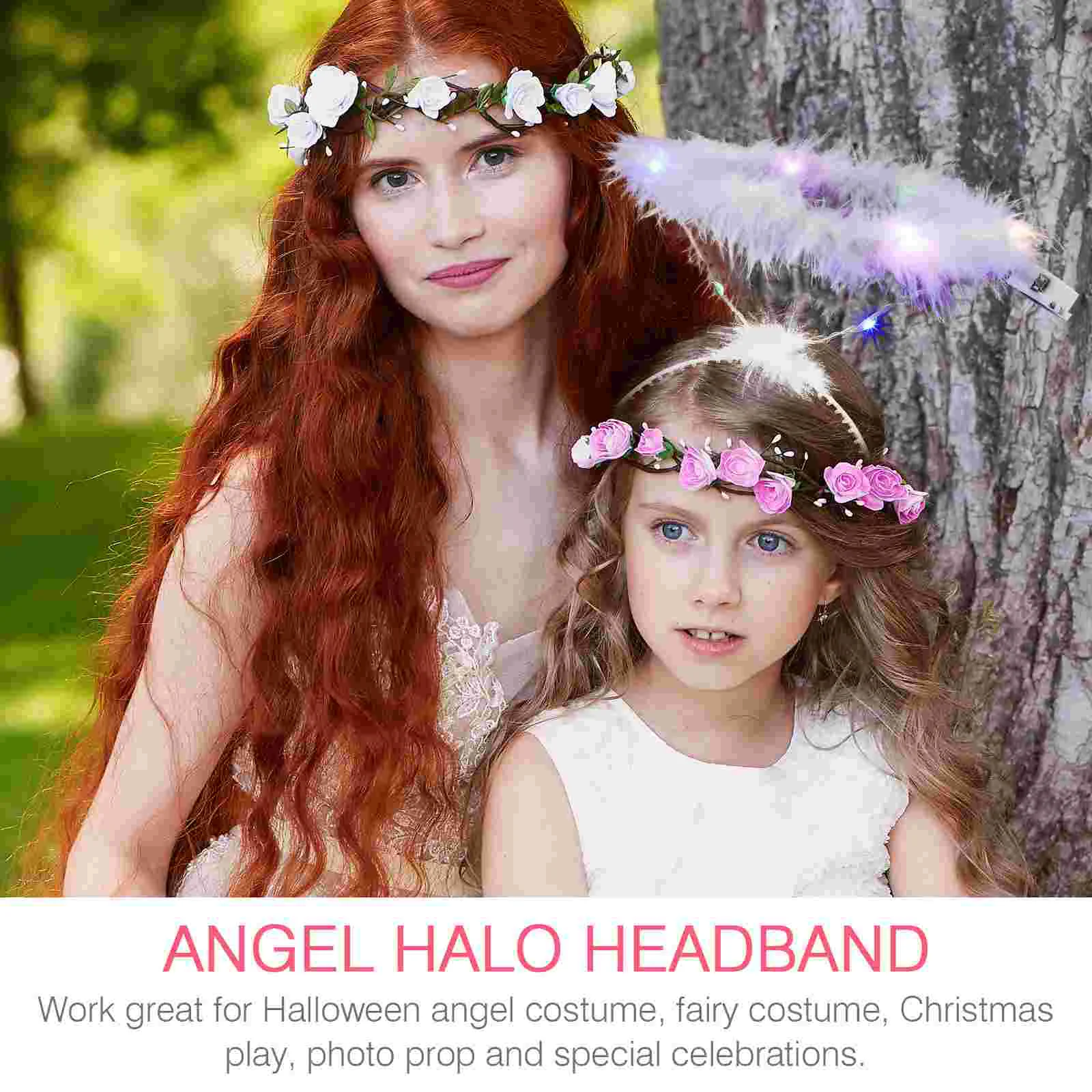 Party Fancy Dress Angel Cherub Festival Headband Tiaras Costume Fluffy White Miss Bands