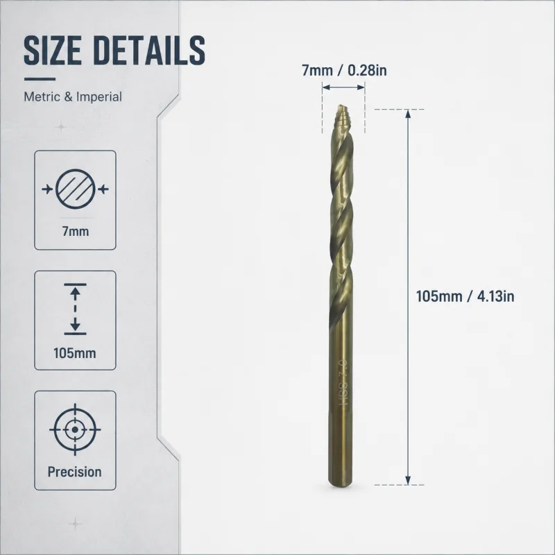 7mm High Speed Steel Twist Drill Bit HSS‑Co Titanium Coated Drill Bit for DIY Metal Wood Working