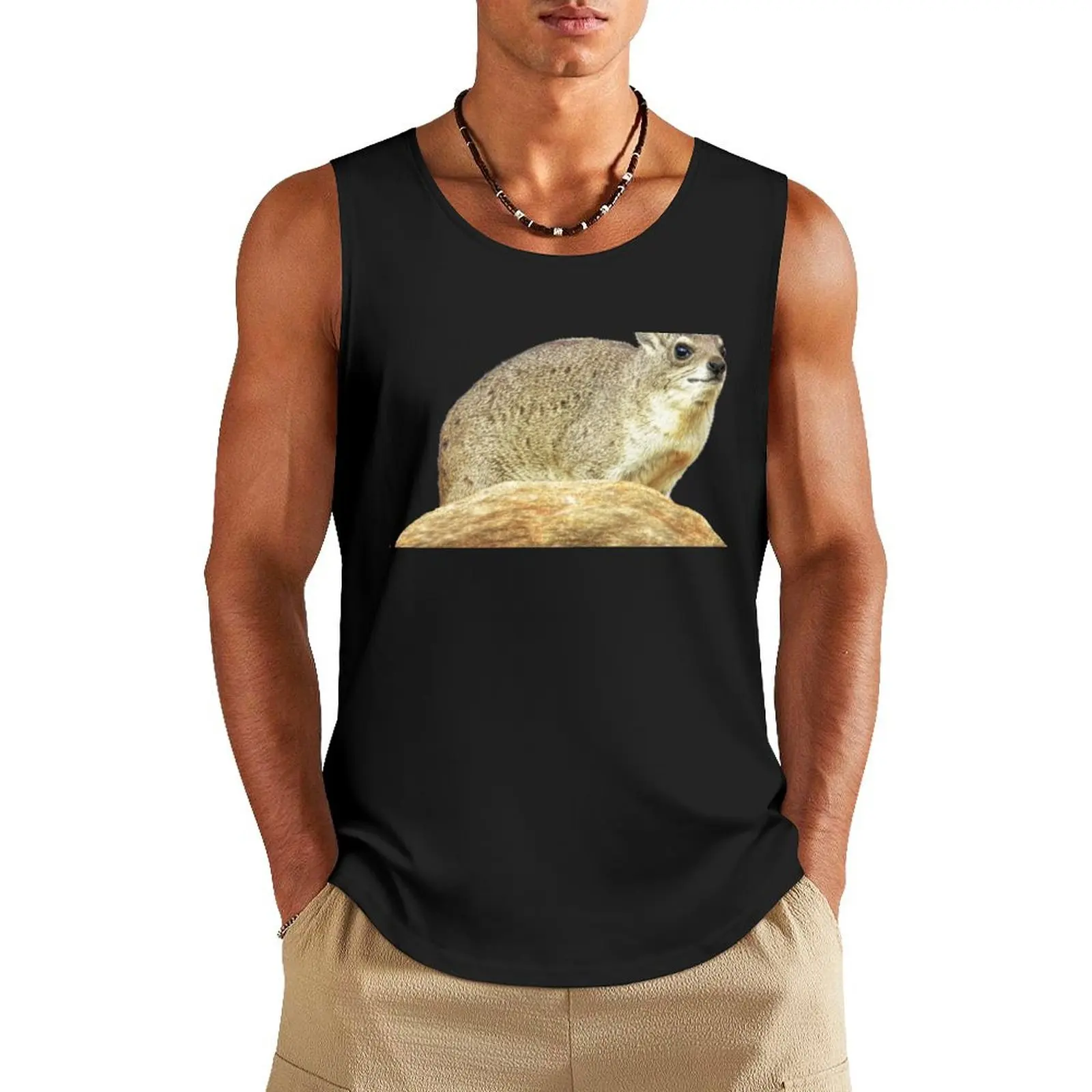 Rock hyrax - desert hyrax - rock badger in Kenya / Africa Tank Top men clothes sleeveless t-shirts for Men's gym anime clothes