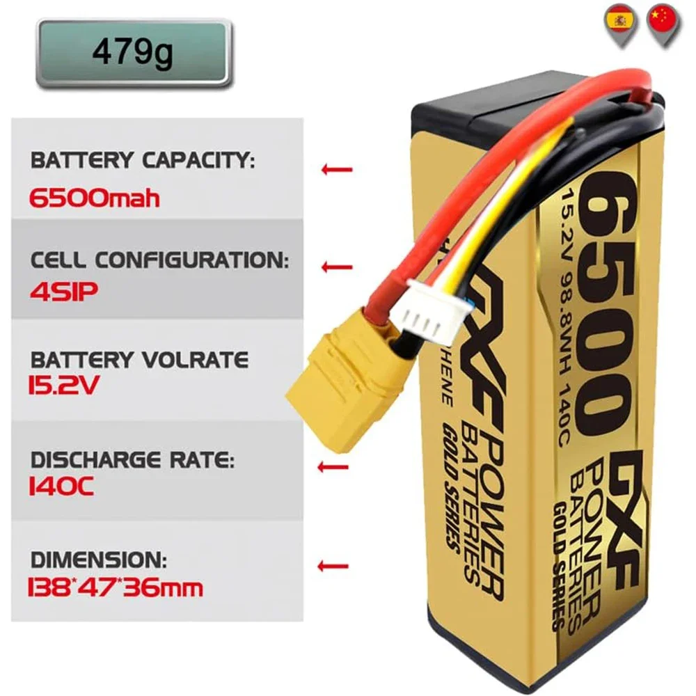 DXF Lipo Battery 6500mAh 4S 14.8V 15.2V Grade A LCG HV Battery Hardcase with XT90 EC5 Connector for RC Model Car Boat Truck