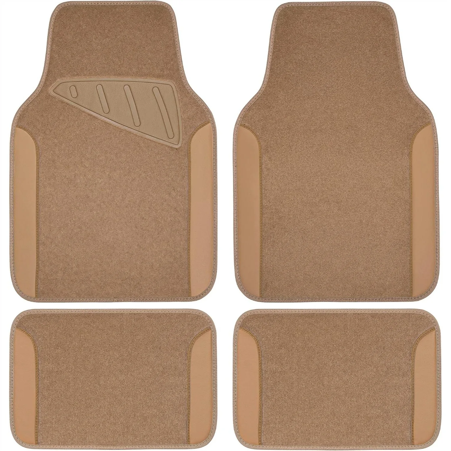 Universal Car Floor Mats 4pcs Set Beige Leather with Anti-Slip Nibbed Backing for SUV Truck Van Sedan
