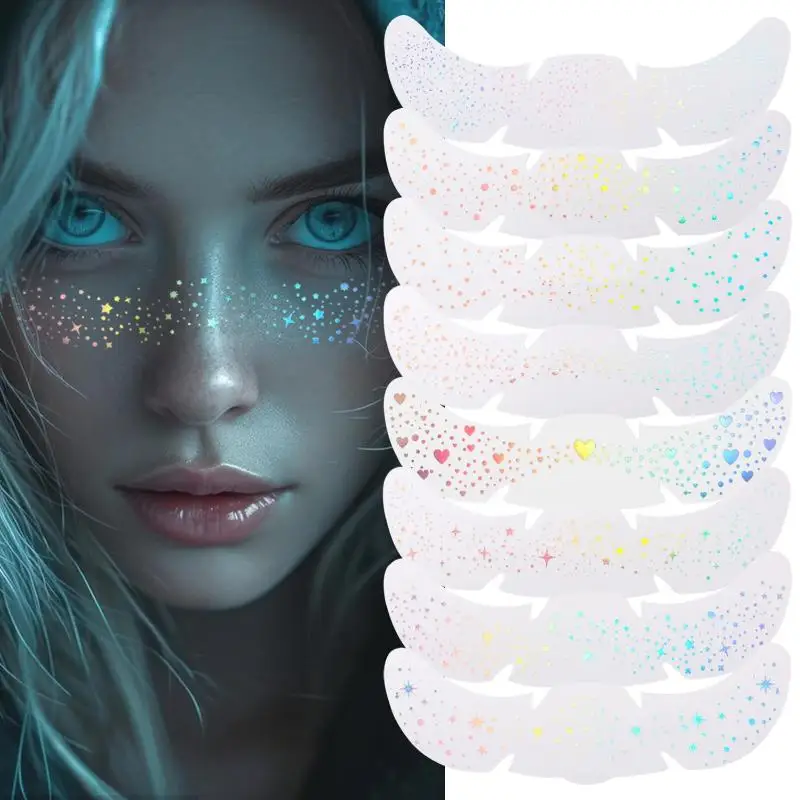 

1 Sheet Glitter Freckles Holographic Stickers Waterproof Heart Freckle Temporary Tattoo Stickers Face Makeup