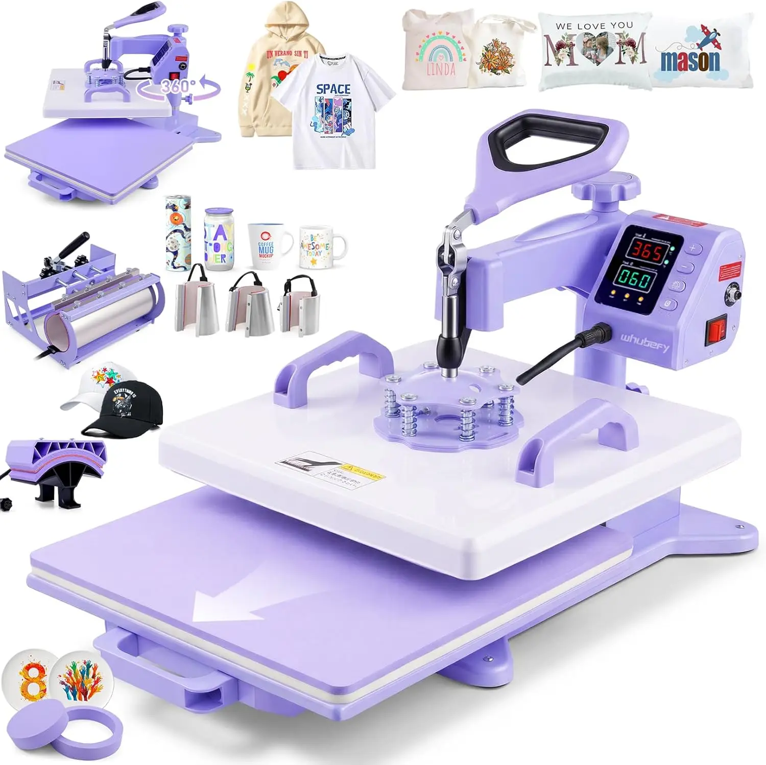 

15x15" 8-in-1 Heat Press 360° Swing Away, 30OZ Tumbler Press, Dual-Tube PID, Teflon Coated, for T-Shirts Mugs Hats
