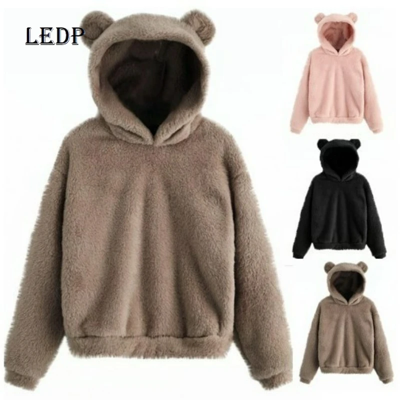 

Autumn Winter New Plush Hooded Warm Sweater Women's Clothing European American Design Loose Thin Versatile Sweatshirts Ladies