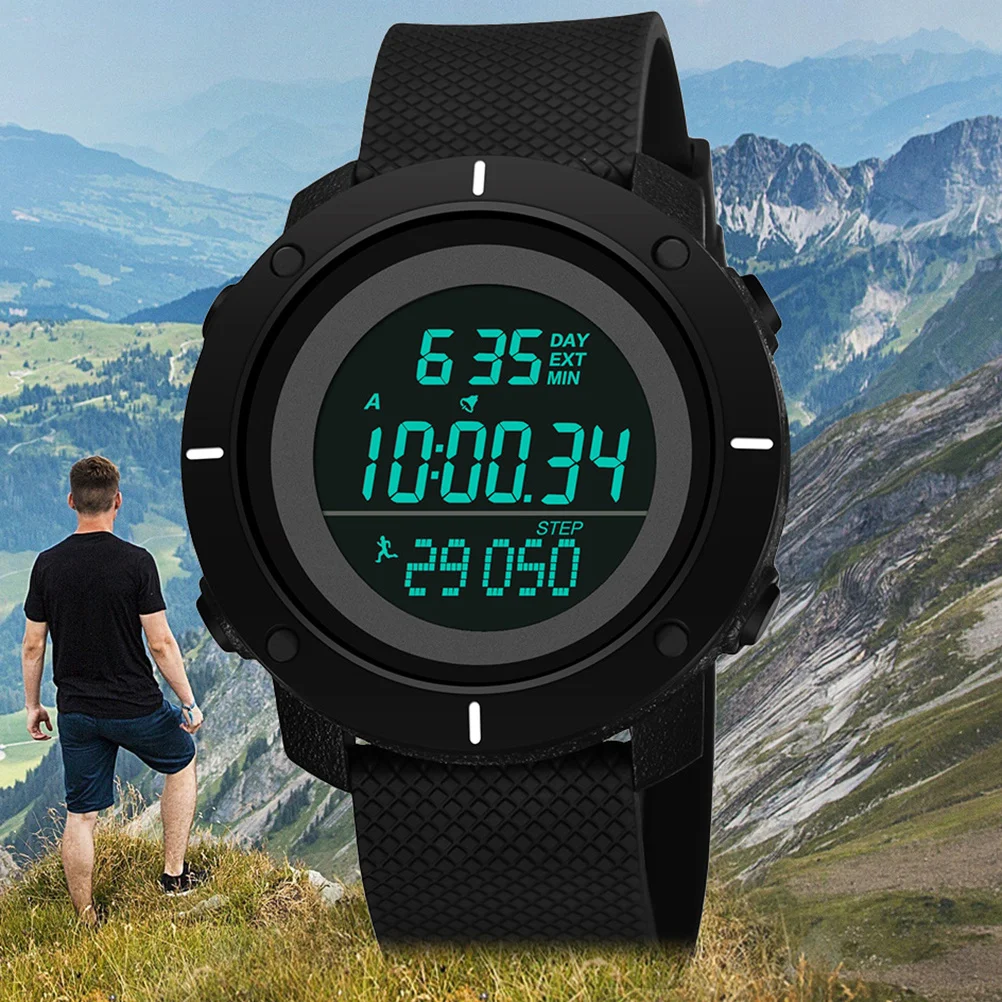 

1Pcs Sports Meter Stopwatch Waterproof Watch for Men Black Durable Lightweight Swimming Running Climbing Chronograph Alarm Step