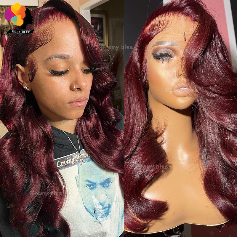 Burgundy 13x6 Transparent Lace Frontal Wig Human Hair Colored 99J Red Human Hair Wigs for Black Women Body Wave Lace Front Wig