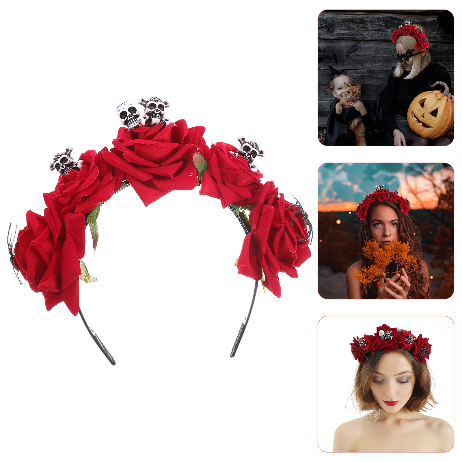 

Skull Headband Halloween Headdress Rose Skull Design Decorative Photo Props Halloween Festival Headband Cosplay Accessories