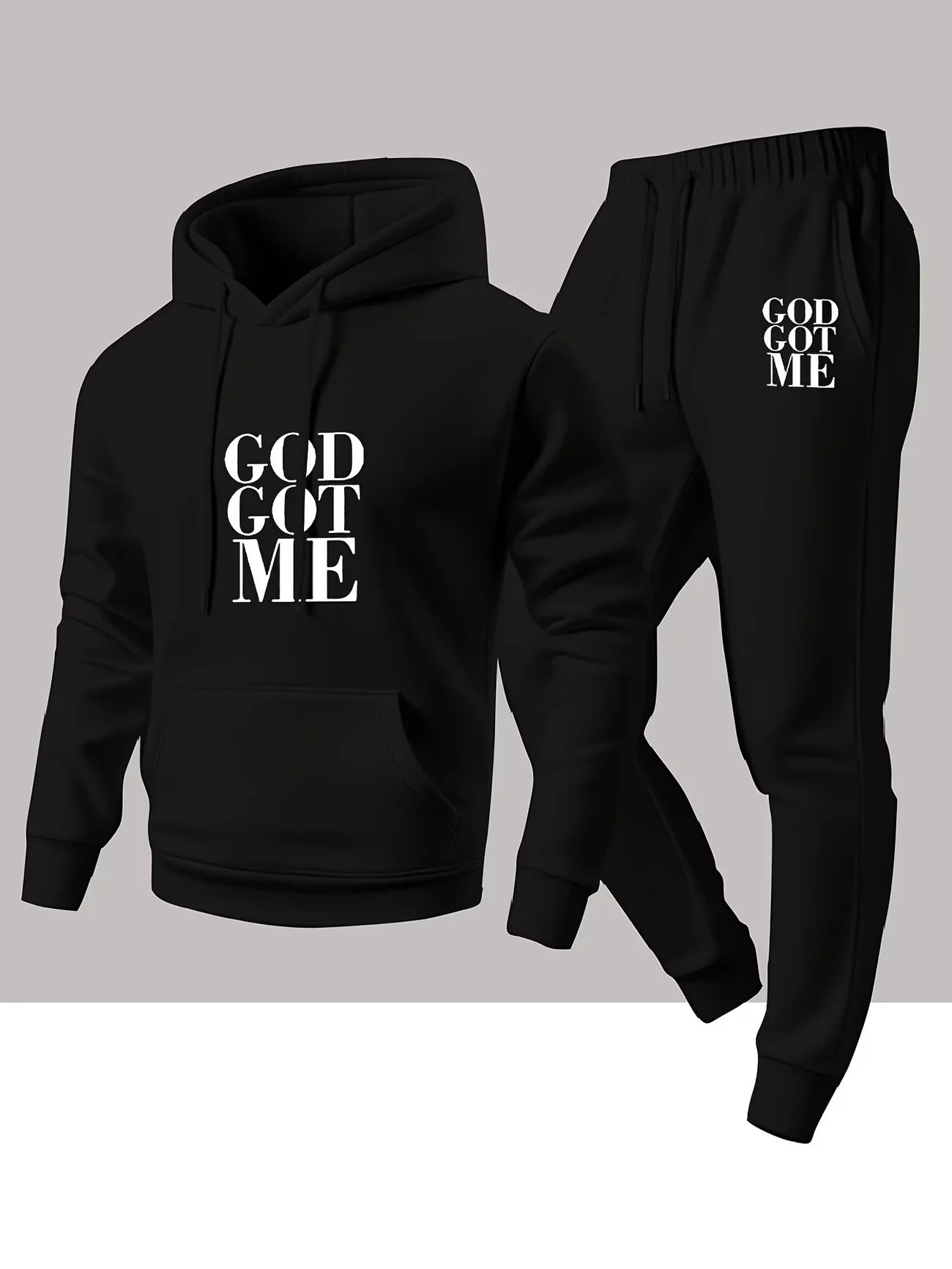 Tendance mode masculine 2026 - Ensemble sweat à capuche et pantalon brodé avec l'inscription « GOD GOT ME » (lot de 2)