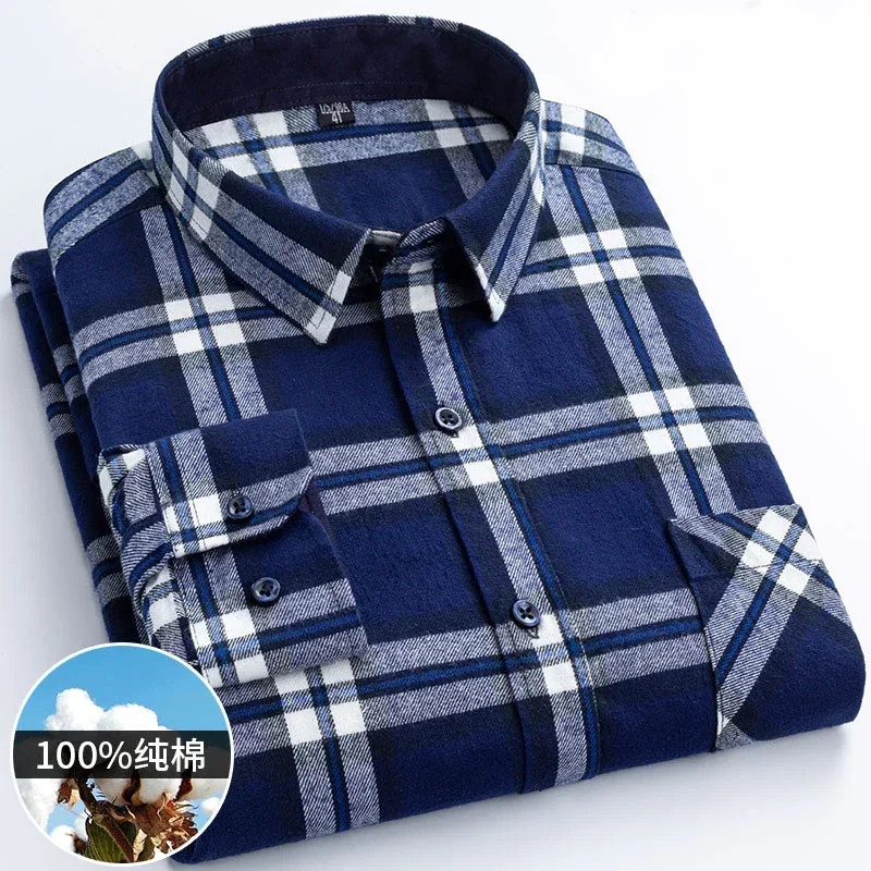 

100% Cotton Men's Super Soft Formal Classic Versatile Long Sleeve Shirt Fashion Casual Slim Fit Plaid Business Comfort Shirt