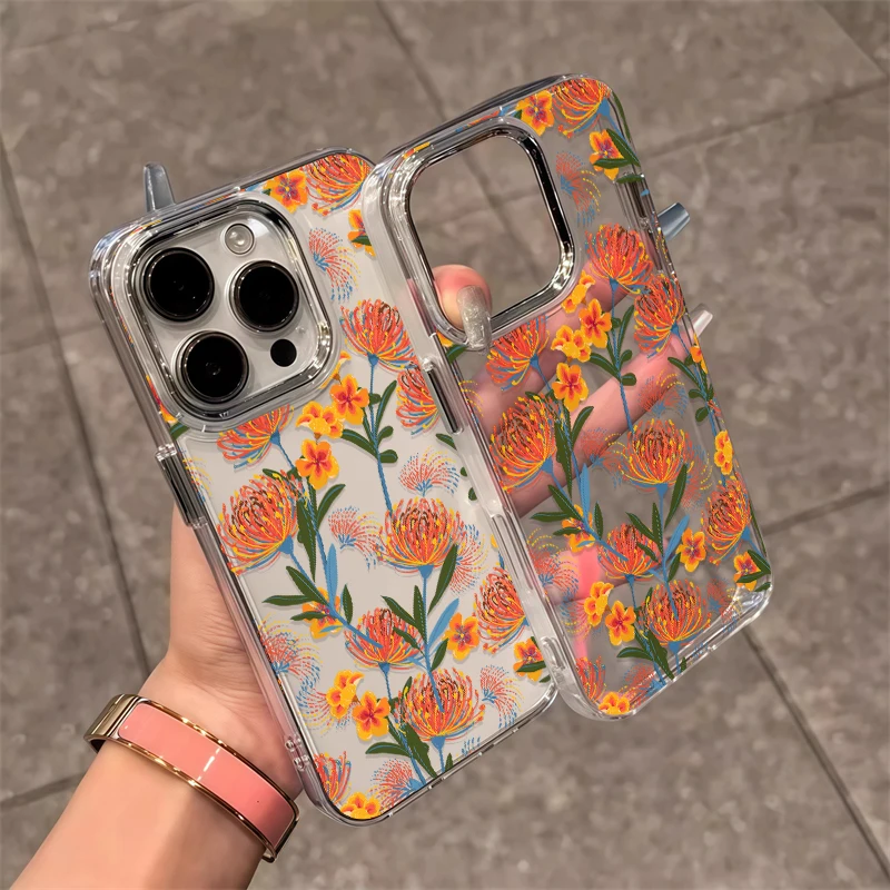 Чехол для телефона с цветочным узором для iPhone 17 Air 16 15 14 Pro Max 12 11 13 XS XR 16 7 8 Plus 16e Противоударный мягкий прозрачный чехол из ТПУ