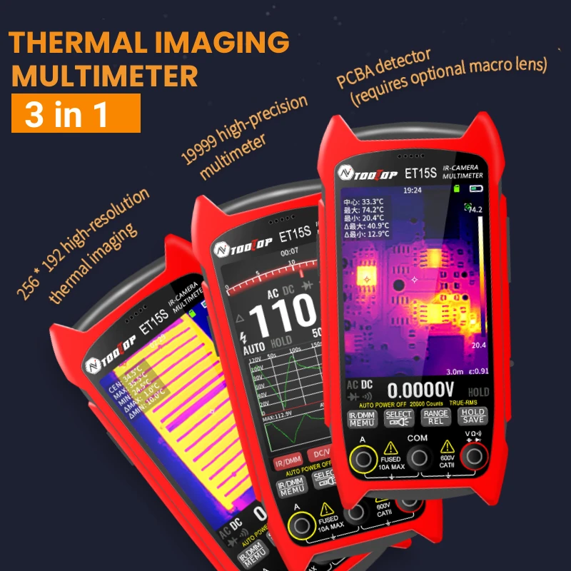 TOOLTOP ET15S Professional Thermal Imager 256x192 IR Sensor 3.5Inch 19999 Counts Digital Multimeter for PCB Floor HVAC Repair