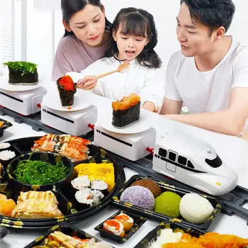 Rotating battery operated train set for party sushi display table swing plate Montessori toys for boys girls Xmas party gifts