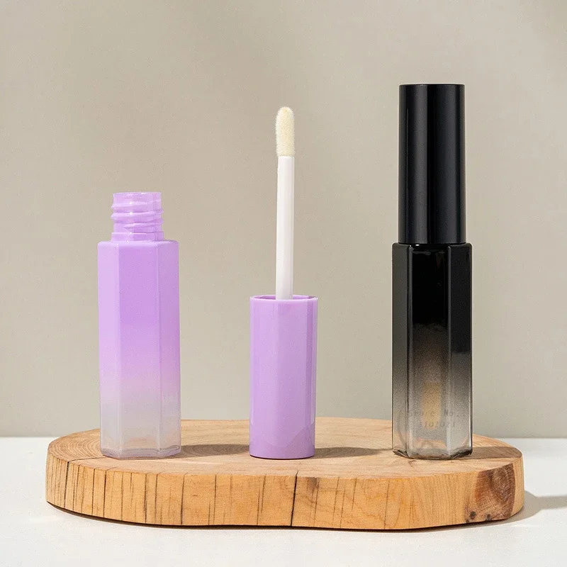 10ml Empty Portable Gradient Black Lip Gloss Tube DIY Purple Lip Glaze Tubes,Hexagonal Cosmetic Packing Tools