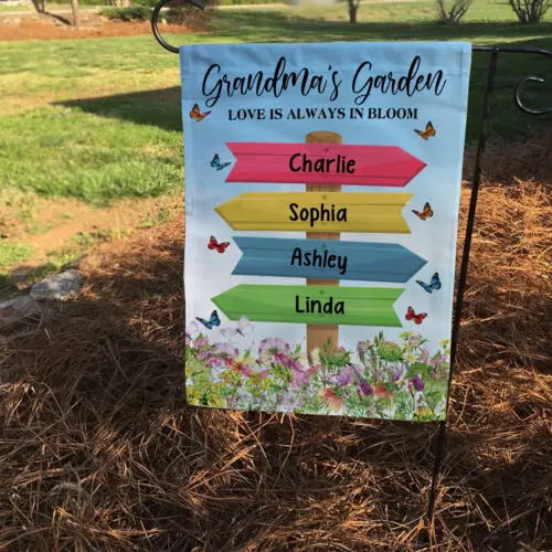 Personalized Grandma's Garden Flag, Grandma Grandkids Flag, Family Members Flag ZZU hhz