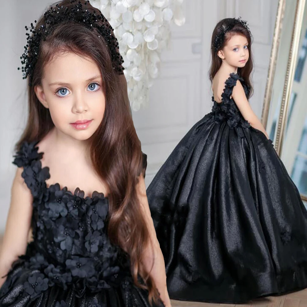 Robe de soirée pour petites filles, col rond, sans manches, avec perles, à fleurs 3D, dos nu, pour première Communion