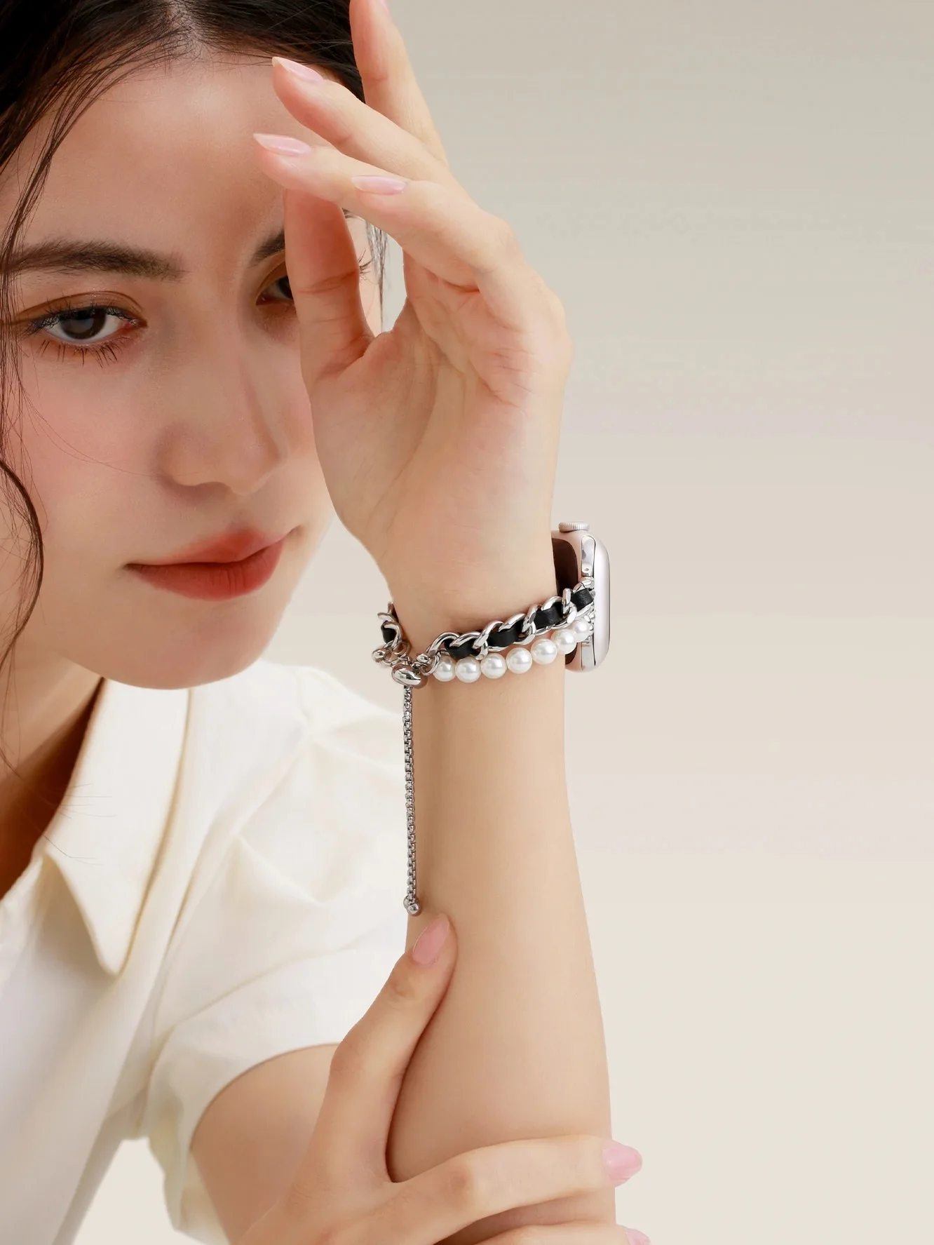 Beads Metal Loop Strap For Apple Watch Band For Women 38mm 40mm 41mm 42mm 44mm 45mm 46mm 49mm