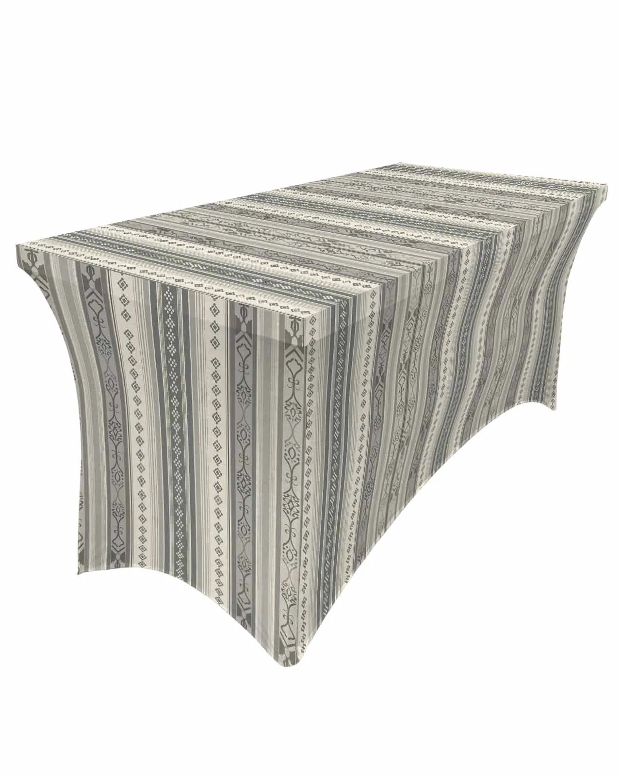 

Boho Stripes Texture Elastic Table Skirt Wedding Hotel Birthday Table Cover Buffet Table Tablecloth Decor