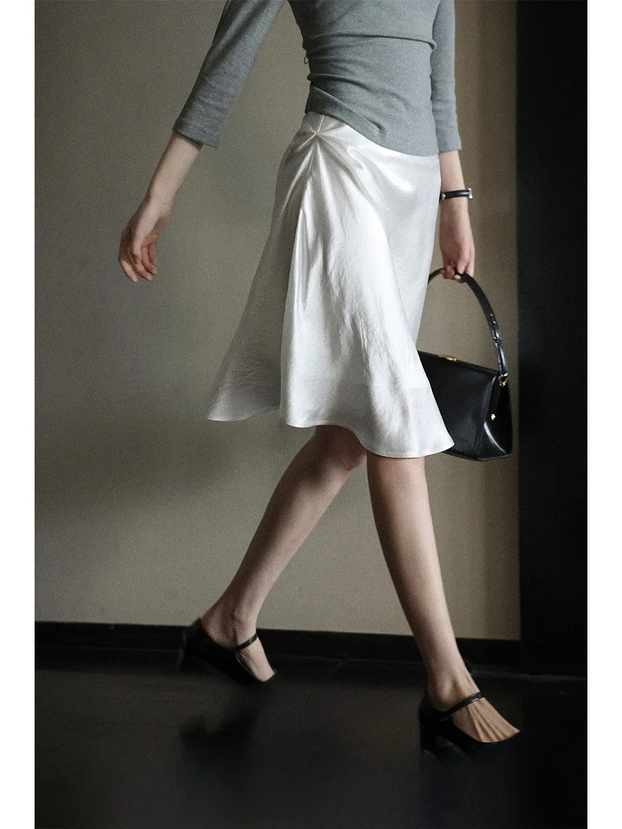 

Юбка Lalaglow из ацетатной ткани с фасоном «рыбий хвост», французский стиль, женская, со средней талией, плиссированная, для повседневной носки, H-образного силуэта