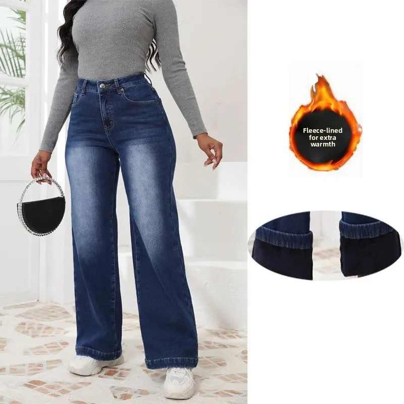 

High Waisted Straight Leg Pants Women's Jeans Simple Sle plus Size Medium Elastici High Waist Other Fabric Women's Jeans