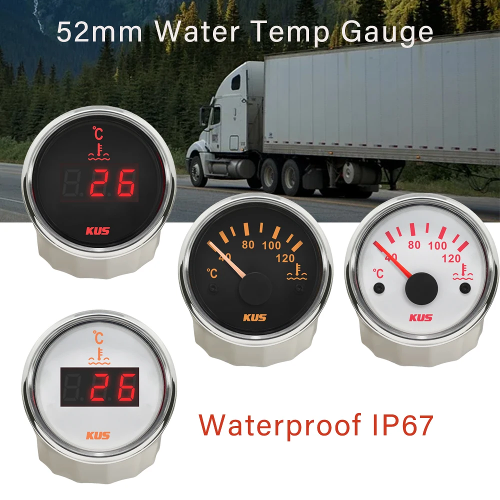 KUS Water Temp Temperature Gauge Meter Indicator 40-120℃ with Backlight 12V/24V 52MM(2