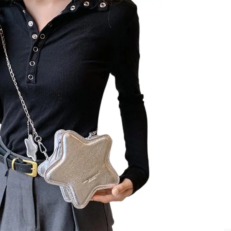 

Женская блестящая металлическая сумка через плечо из искусственной кожи в форме звезды с цепочкой, эстетичная милая маленькая на