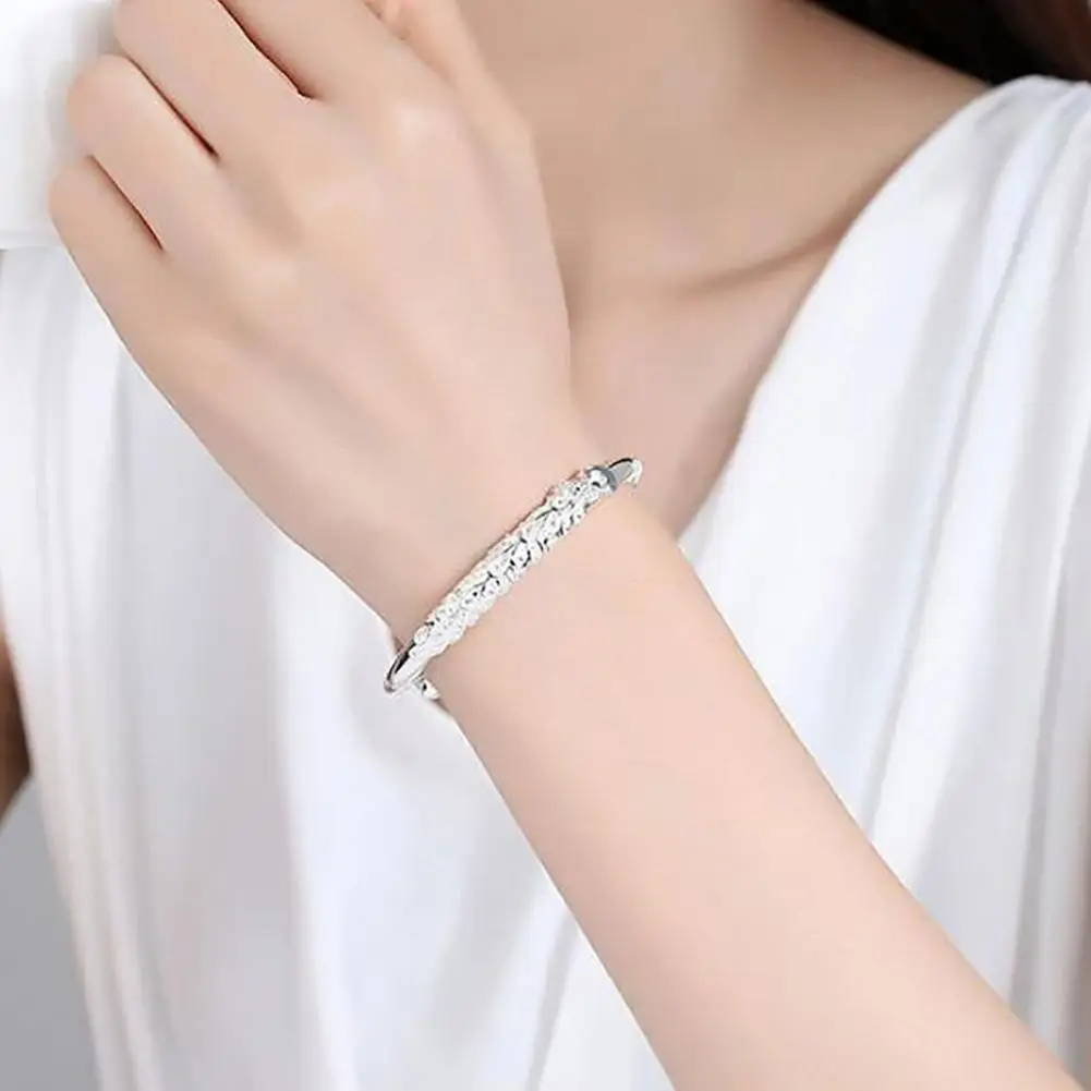 Women Bangle Copper Silver Color Curved Adjustable Luster Wrist Jewelry Anniversary Birthday Gift Bangle