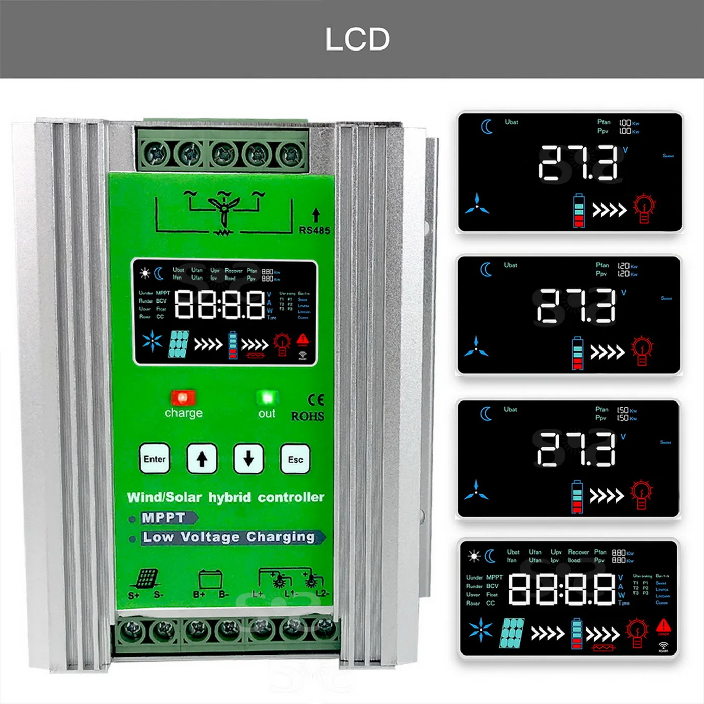 Imagem -03 - Controlador de Carga Híbrido Solar Eólico com Display Led 3kw 4000w 02000w 0-2000w Wi-fi Mppt 12v 24v 48v