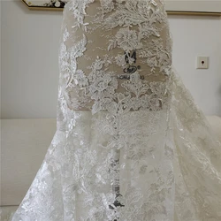 Luxury Florals Wedding Dress Lace Embroidery Cording Lace Fabric with Sequins Tailoress DIY Sewing Materials 140CM Wide