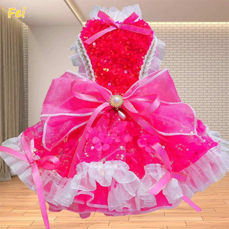 

High-end Rose Red Pet Puppy Dog Clothes Luxury Handmade Sequin Flower Bow Party Dresses For Small Medium Dogs Chihuahua Poodle