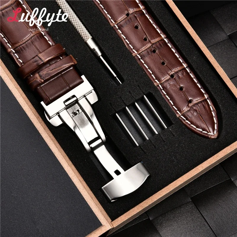 Genuine Leather Strap 18mm 20mm 22mm 24mm Watch Band with Watchband Box Butterfly Clasp Replacement Bracelet Watch Accessories