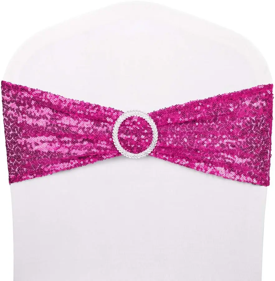 

Pa Of 50 Chair Sashes Sequin Chair Stretch Spandex Bands Decorative Bows For Romantic Wedding Party Festival Home Chair Cover