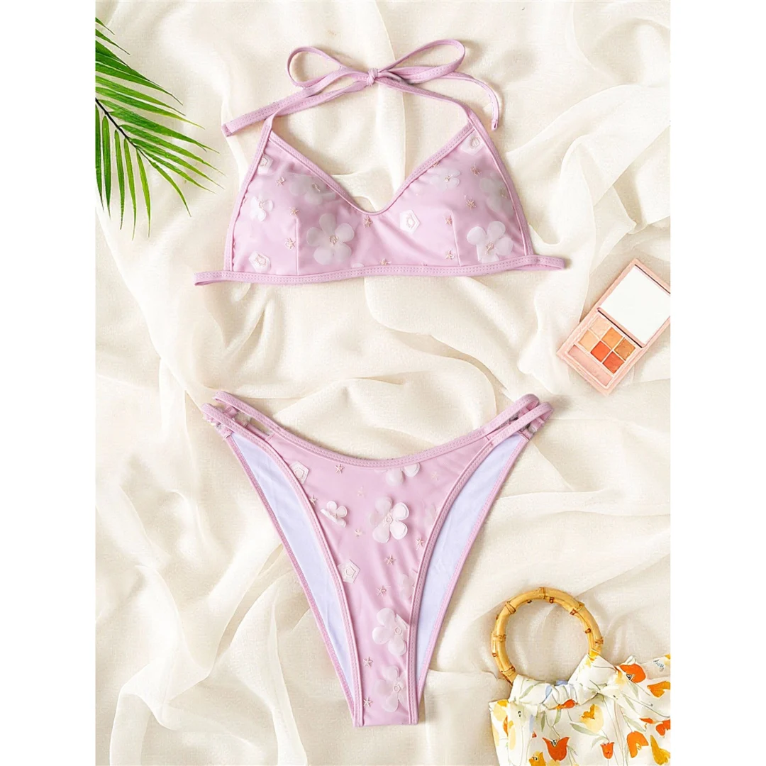 S - XL, Blumenmuster, Bikini mit Träger, Damen-Badeanzug, zweiteiliges Bikini-Set, gepolsterter Badeanzug, Badebekleidung, Modell V8520. – Detail 6