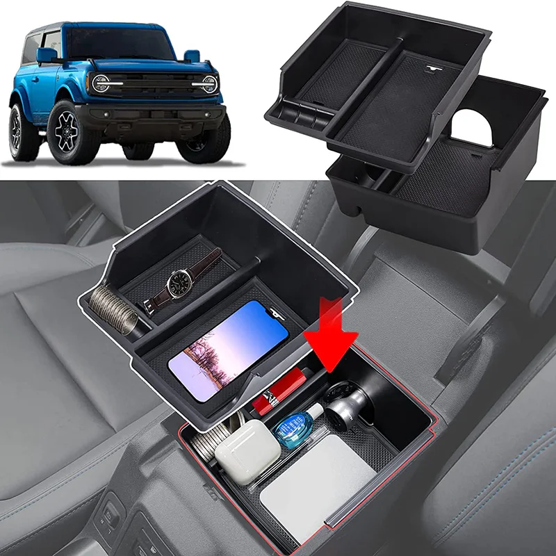 

1pc Car Armrest Storage Box Center Console Glove Tray Holder For Ford Bronco 6th Gen 2021 2022 2023 ABS Plastic