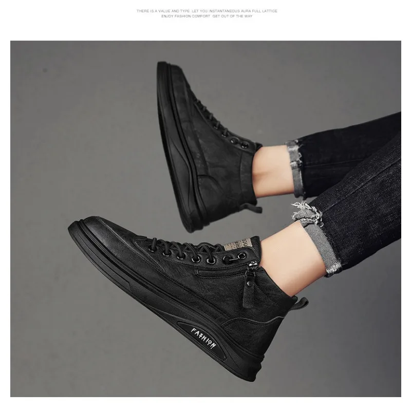 Men's Casual Leather Shoes Breathable Lace-Up Outdoor Training Sneakers Wear-Resistant Male king Footwear