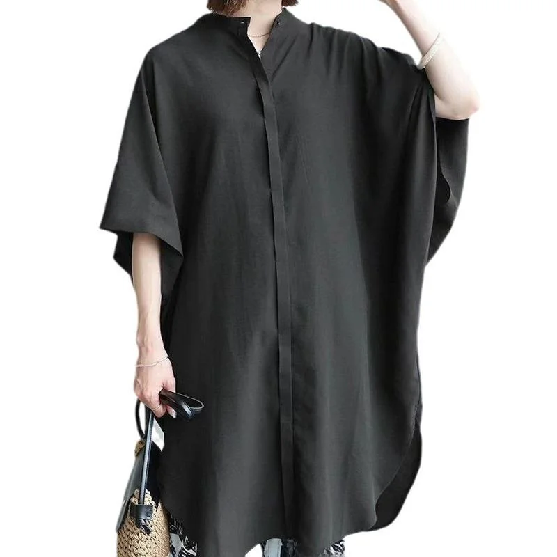 Women's Bla And White Breathable ort Sve irt Polyester Fabric Regular Fit Summer Faion Basic Color  Pattern