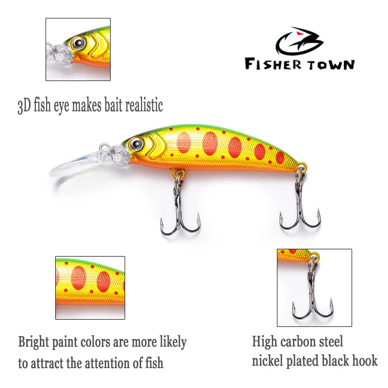 FT 70mm 5.5g Floating/Crank Wobbler For Fishing Pike Fishing Crankbait Bait Artificial/Hard Lure Black Minnow Fishing Lures