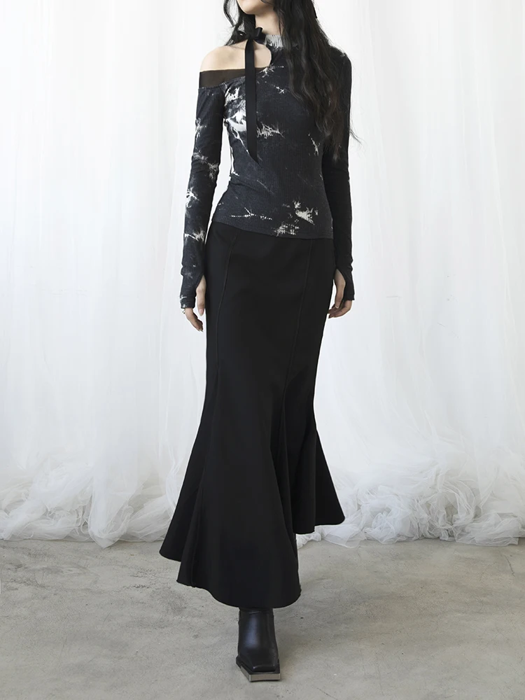 

Domremy Spring 2024 Long Sve Knitted Off-oulder Base irt Fairy Sle Versatile ort Fit Commute Faion Abstract Pattern